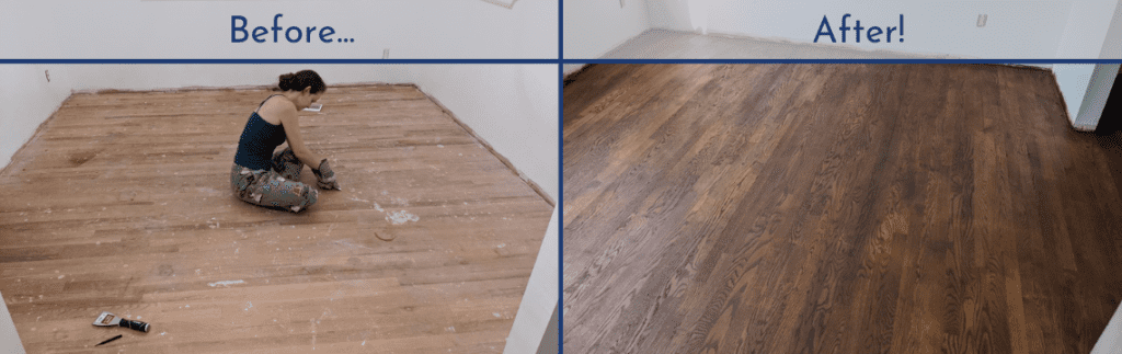 Before and After wood floor restoration